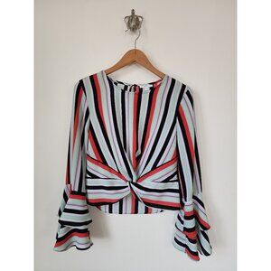 Bar III multi color stripe twist bell sleeve blouse M